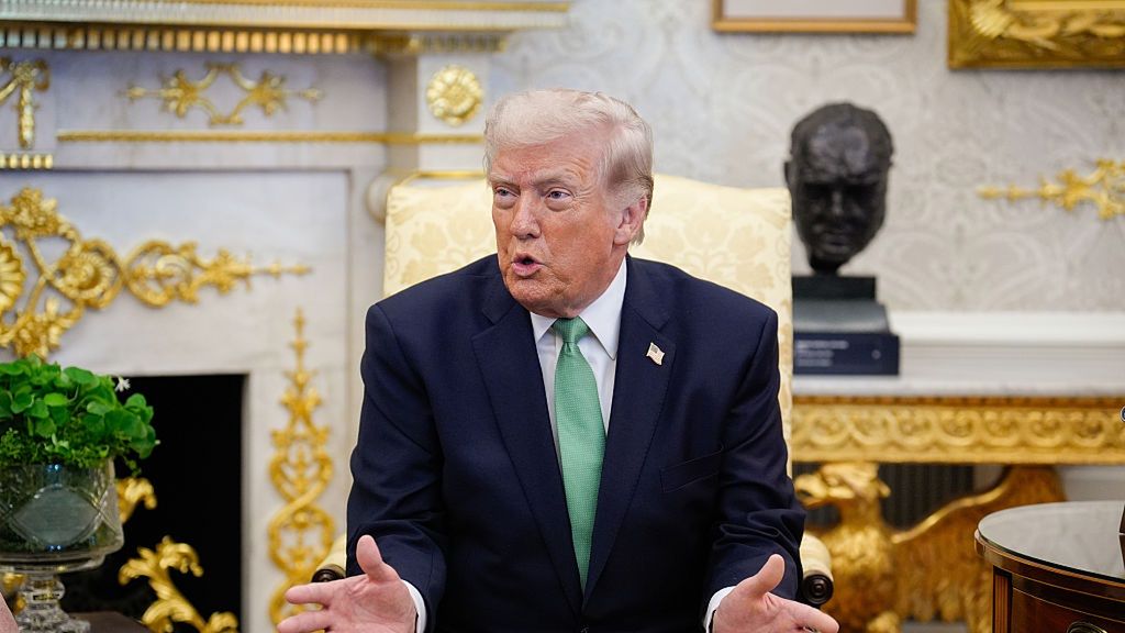 President Trump Meets With Irish Prime Minister Martin For St. Patrick's Visit
US President Donald Trump speaks during a meeting with Micheal Martin, Ireland's prime minister, not pictured, in the Oval Office of the White House in Washington, DC, US, on Tuesday, March 17, 2026. The Irish prime minister is in Washington today meeting with lawmakers, a bipartisan St. Patrick's Day tradition. Photographer: Yuri Gripas/Abaca/Bloomberg via Getty Images
Bloomberg
emea, north american, u.s. government, foreign relations, us, 2026uspolitics, united states of america, euro members, the white house, americas, government news, international relations, e.u., eu, irish, european, u.s.a., american