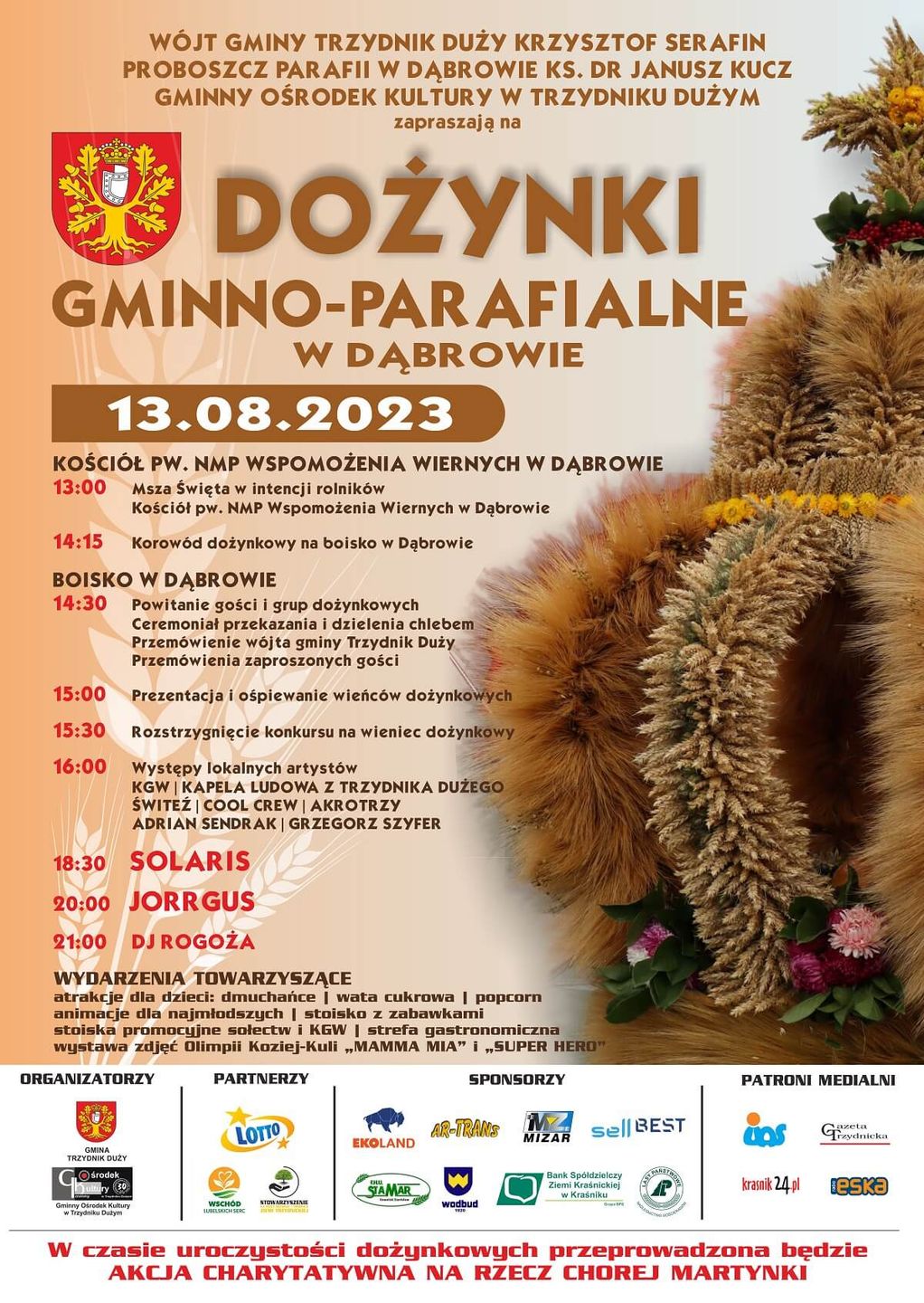 Dożynki gminy Trzydnik Duży w Dąbrowie 2023 - plakat, program wydarzenia