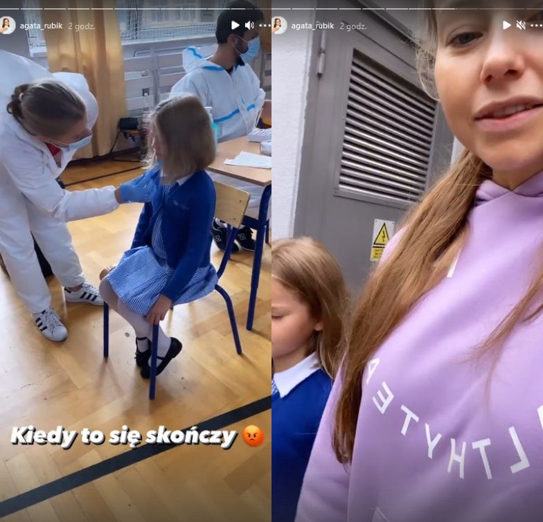 Agata Rubik prowadzi córki do szkoły i wyraża nadzieję na rok szkolny "bez zakłóceń"