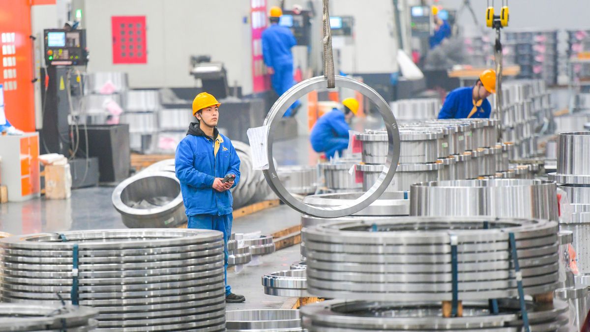 LUOYANG, CHINA - MARCH 05: Employees manufacture locking discs for wind turbines at the factory of Luoyang Haozhi Machinery Co., Ltd. on March 5, 2025 in Luoyang, Henan Province of China. (Photo by Zhang Yixi/VCG via Getty Images)