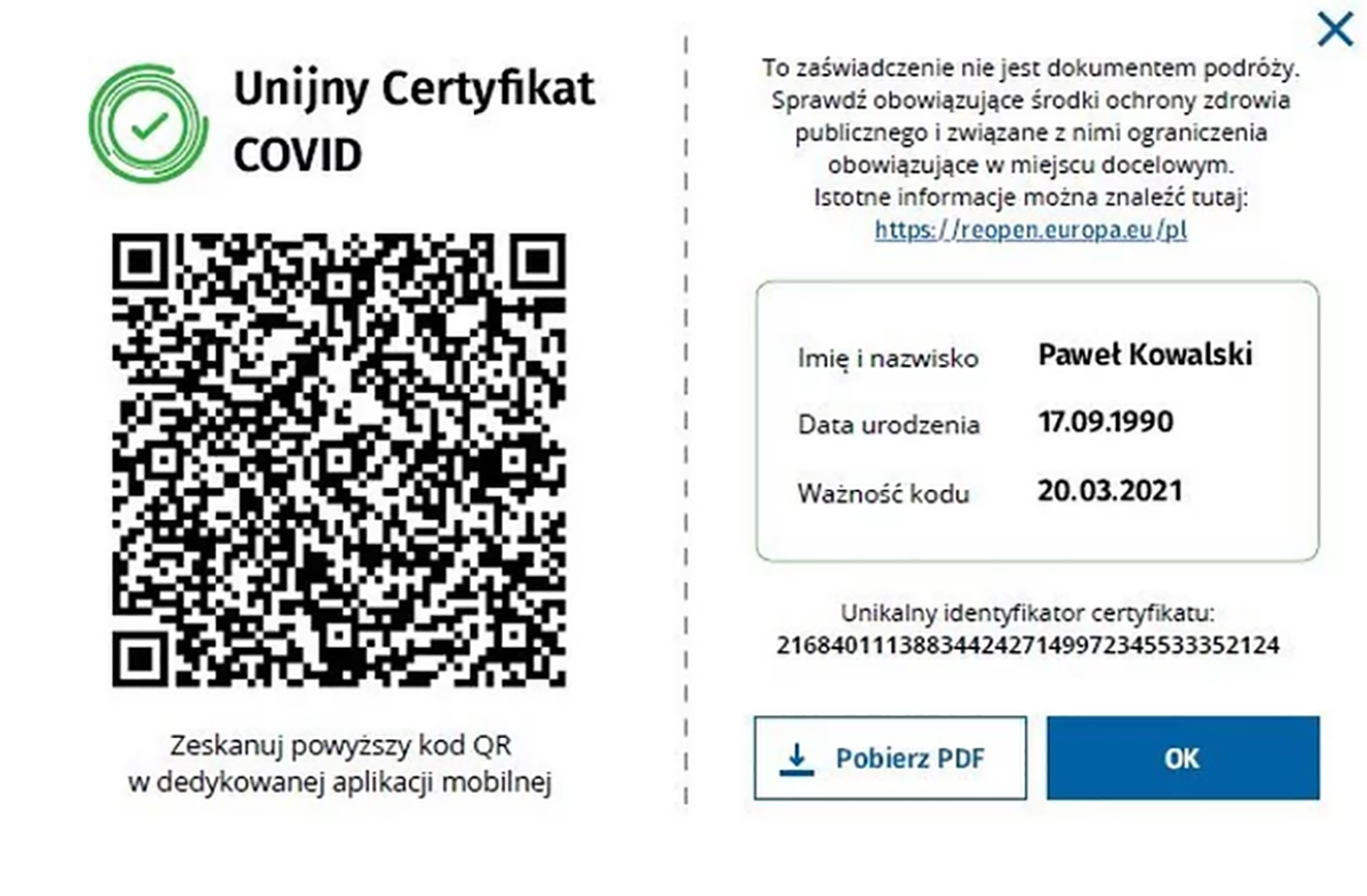 Unijny Certyfikat COVID będzie można wydrukować samodzielnie lub poprosić o to w przychodni lub punkcie szczepień