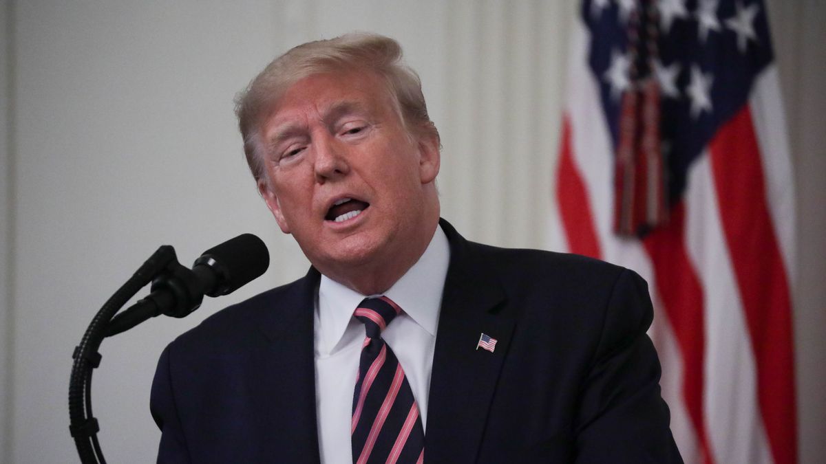 WASHINGTON, DC - FEBRUARY 06: U.S. President Donald Trump speaks at East Room of the White House a day after his Senate impeachment trial acquittal in Washington, United States on February 6, 2020. (Photo by Yasin Ozturk/Anadolu Agency via Getty Images)