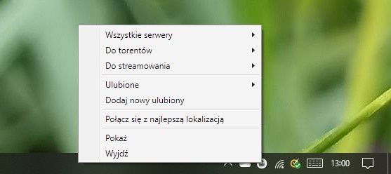 CyberGhost menu ikona zasobnik systemowy