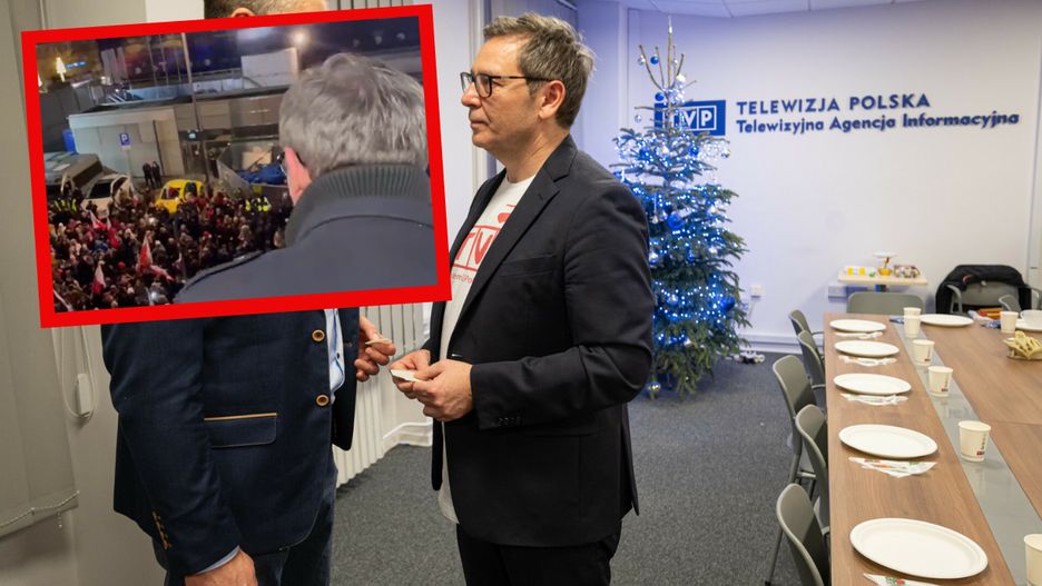 Wiec poparcia dla Michała Adamczyka przed budynkiem TVP