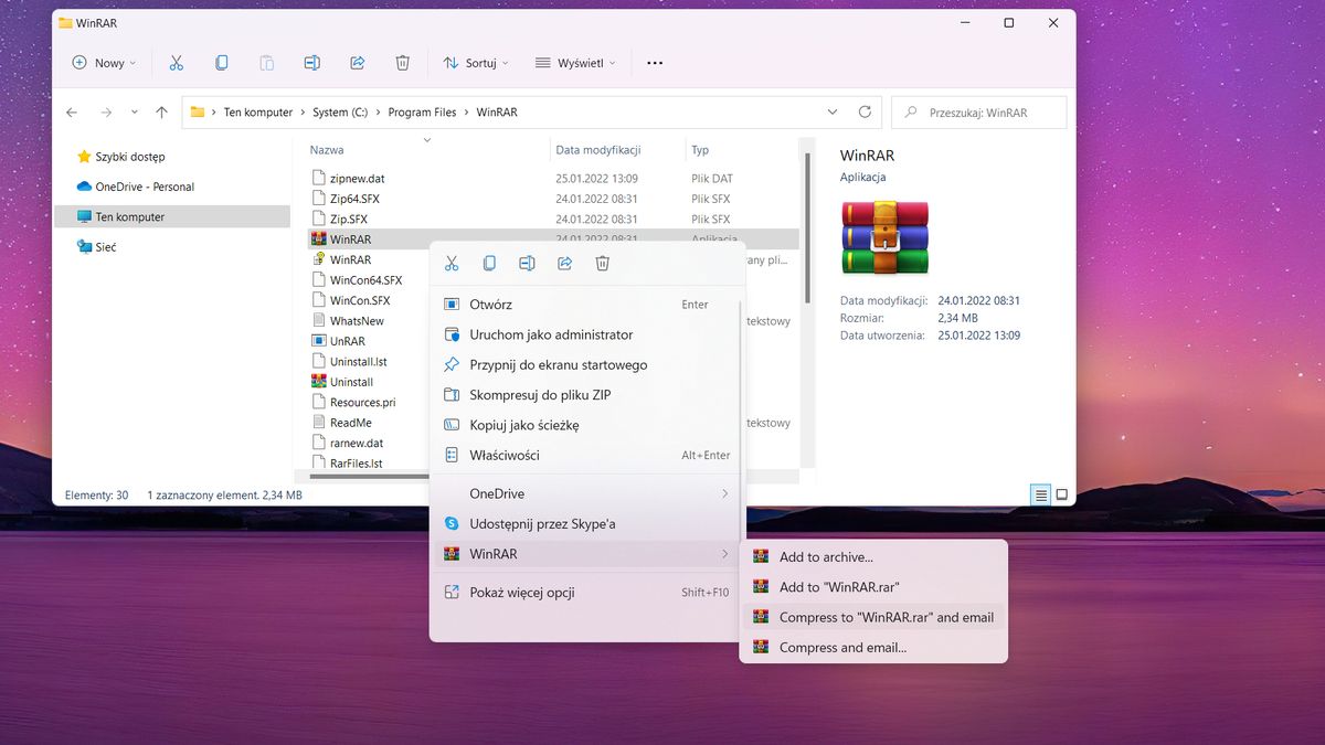 Nowa wersja WinRAR-a w Windows 11