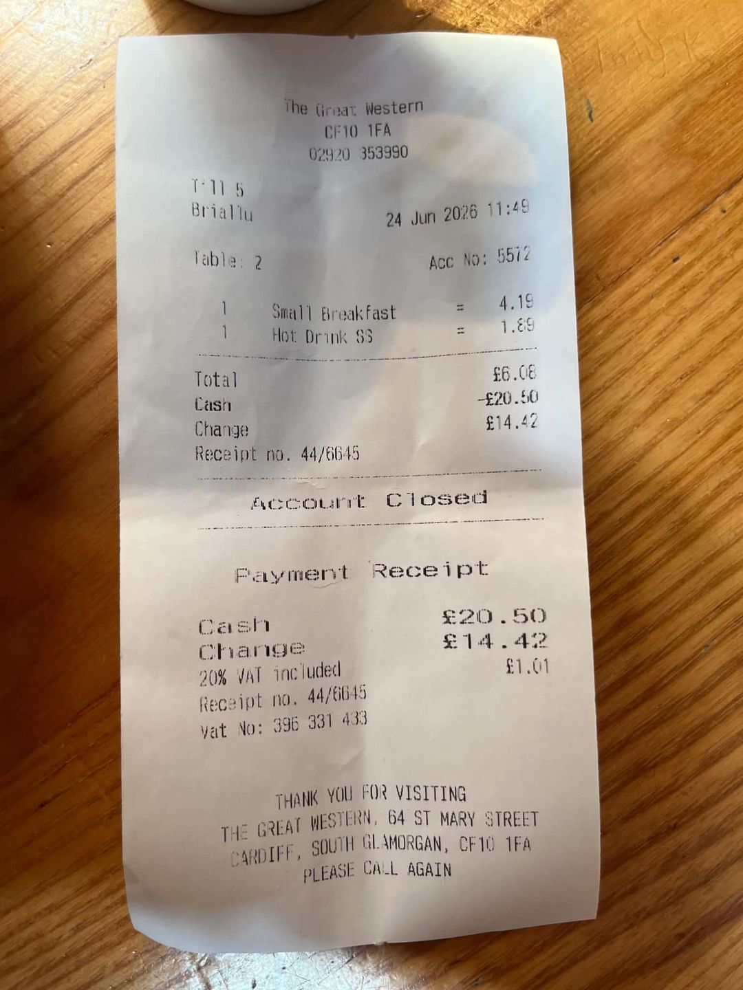 Paragon za śniadanie w Cardiff