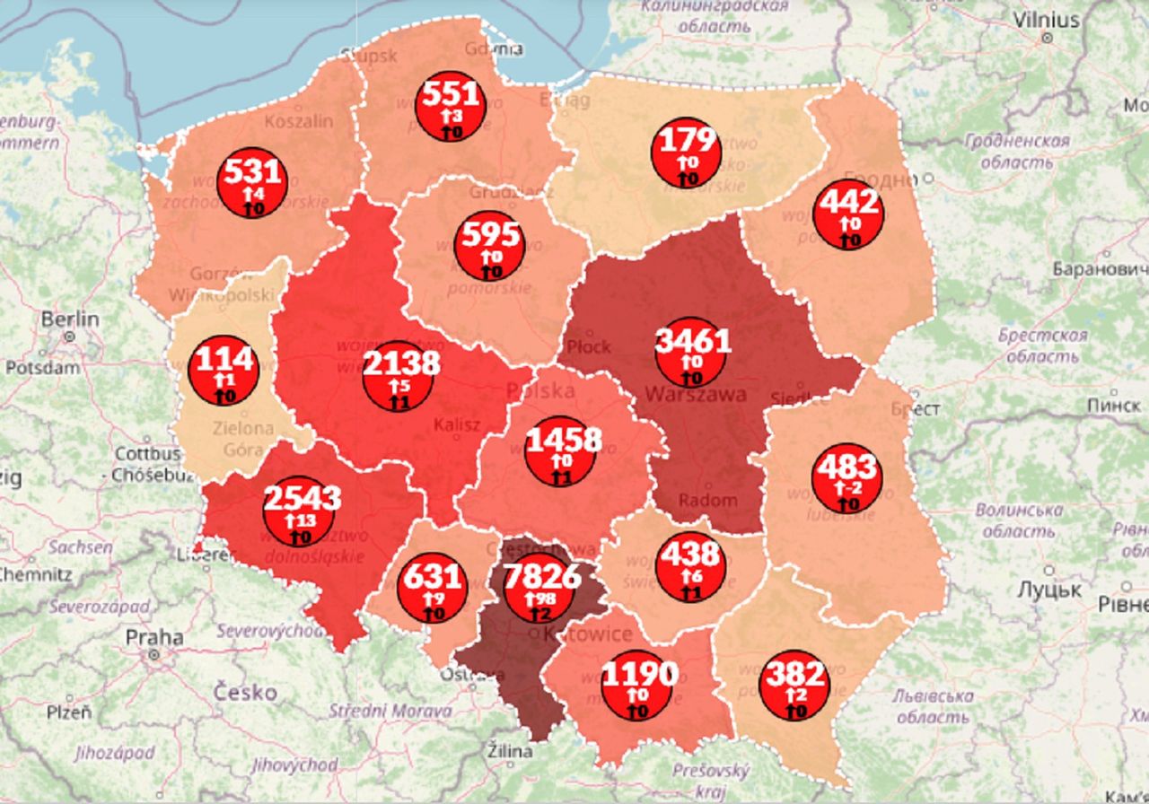Koronawirus w Polsce. Mapa zakażeń ujawnia najnowsze dane. Już blisko 23 tys. chorych