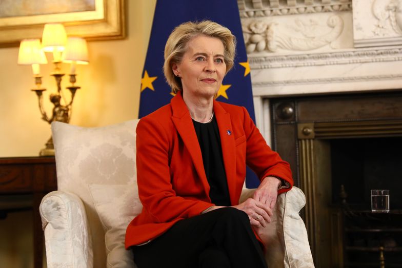 LONDON, ENGLAND - APRIL 24: European Commission, Ursula von der Leyen during a meeting with British Prime Minister Keir Starmer at 10 Downing Street on April 24, 2025 in London, England. (Photo by Alishia Abodunde/Getty Images)