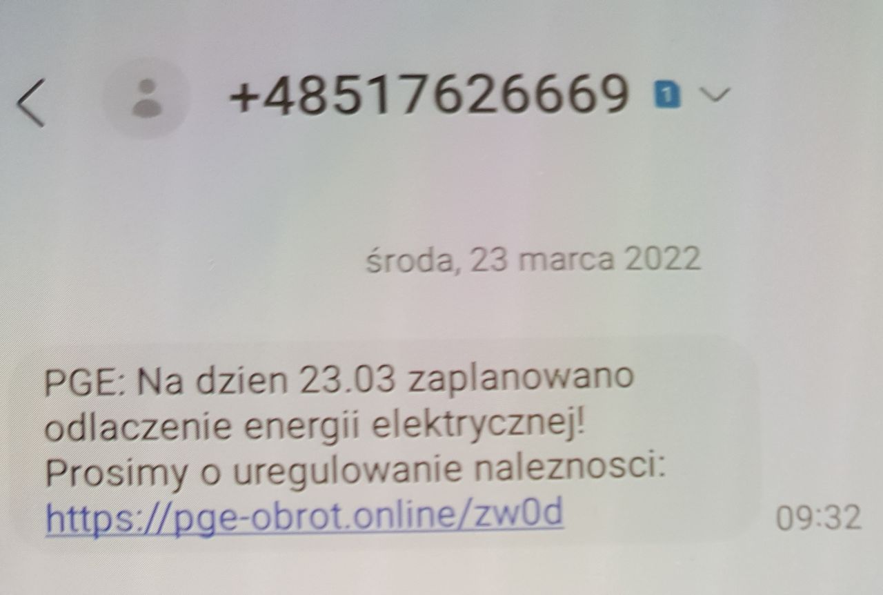 Fałszywy SMS o odłączeniu energii elektrycznej