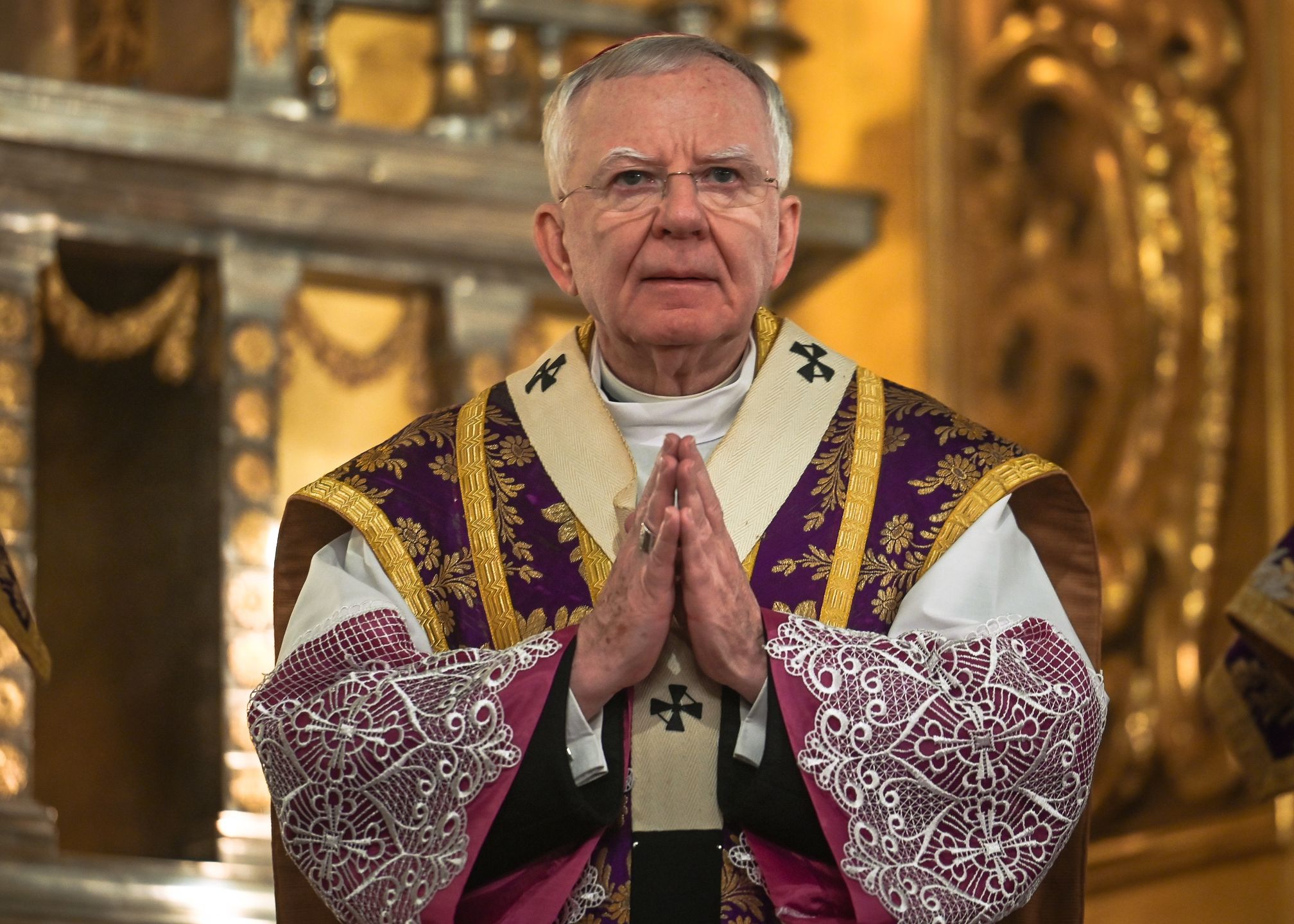 KRAKOW, POLAND - FEBRUARY 24:
Archbishop of Krakow, Marek Jedraszewski, leads a solemn Holy Mass for peace in Ukraine on the first anniversary of Russia's invasion, held at the historic Wawels Cathedral, in Krakow, Poland on February 21, 2023.
Krakow's community comes together to mark the first anniversary of Russia's invasion of Ukraine and show unwavering solidarity with Ukraine's struggle for peace. A special mass, concert, and symbolic 'March For Peace' through the city underscore the power of unity and solidarity in times of crisis. (Photo by Artur Widak/NurPhoto via Getty Images)