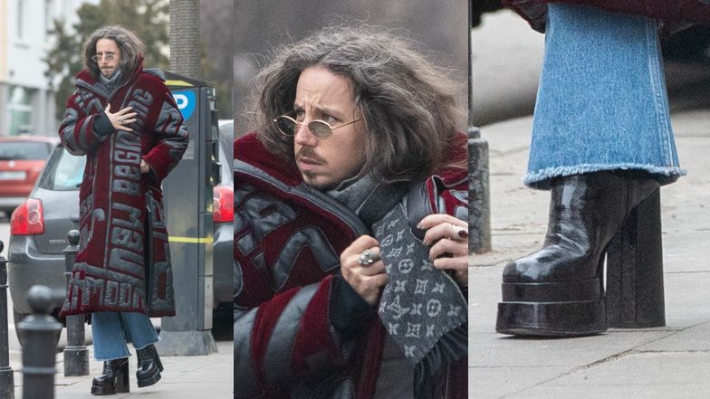 Michał Szpak na mrozie w wysokich obcasach