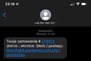 Fałszywy SMS o zamówieniu lub paczce