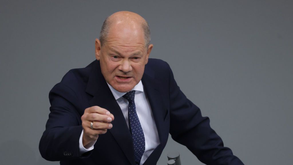 Scholz And Merz Speak During Bundestag Debates Over 2025 Federal Budget
BERLIN, GERMANY - SEPTEMBER 11: German Chancellor Olaf Scholz speaks at the Bundestag during debates over the 2025 federal budget that were heavily laden with the topic of immigration on September 11, 2024 in Berlin, Germany. Talks between the coalition government and the opposition Christian Democrats (CDU/CSU) over stricter immigration measures collapsed yesterday. (Photo by Sean Gallup/Getty Images)
Sean Gallup