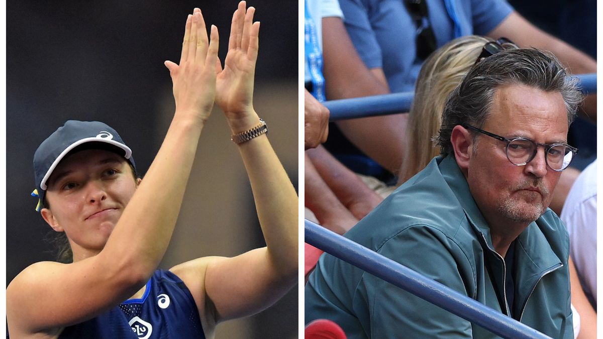 Na zdjęciu: Iga Świątek i Matthew Perry (Getty Images/Elsa)