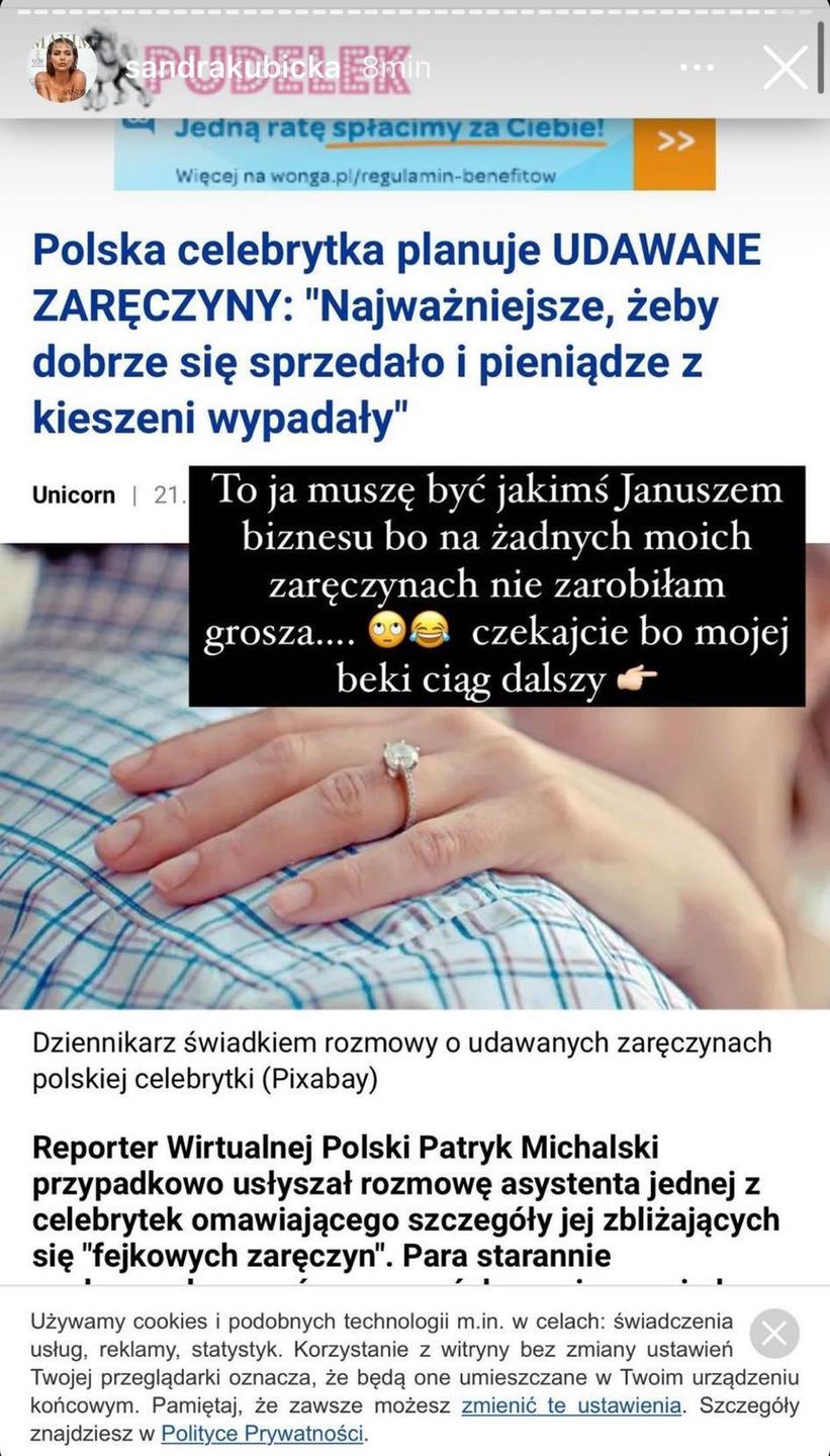 Sandra Kubicka zapewnia, że nie planuje udawanego ślubu