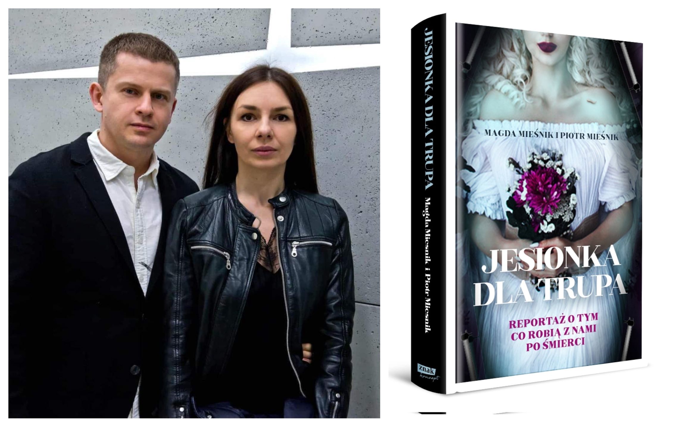 Piotr Mieśnik, Magda Mieśnik i okładka ich książki "Jesionka dla trupa"