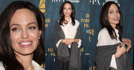 Szczęśliwa Angelina w eleganckiej stylizacji