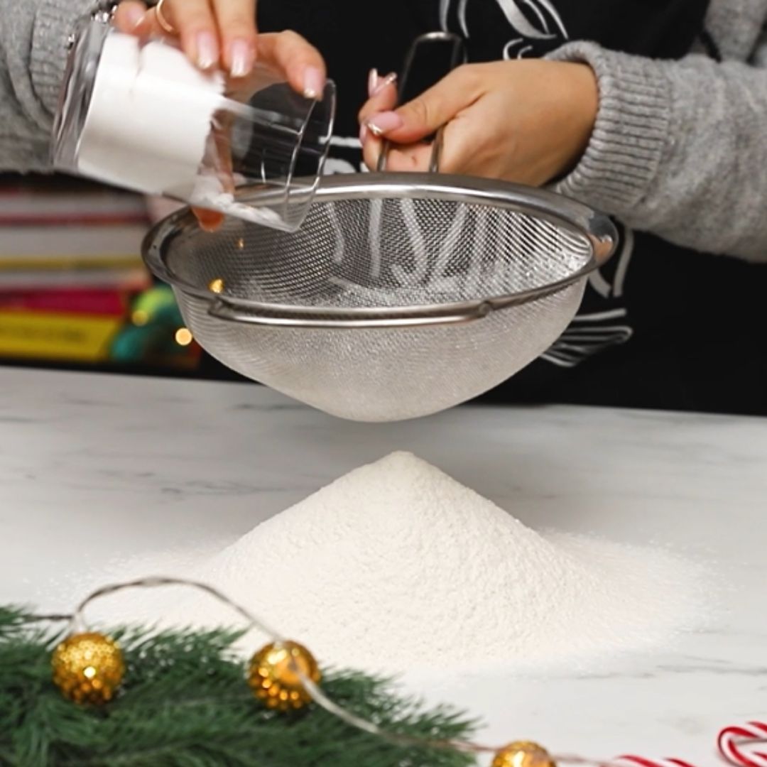 First, I sift the ingredients through a sieve.