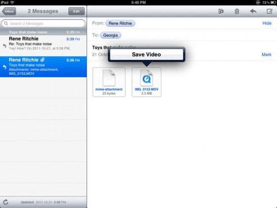 iOS 5 pozwala zapisywać nie tylko zdjęcia, ale też wideo z maili