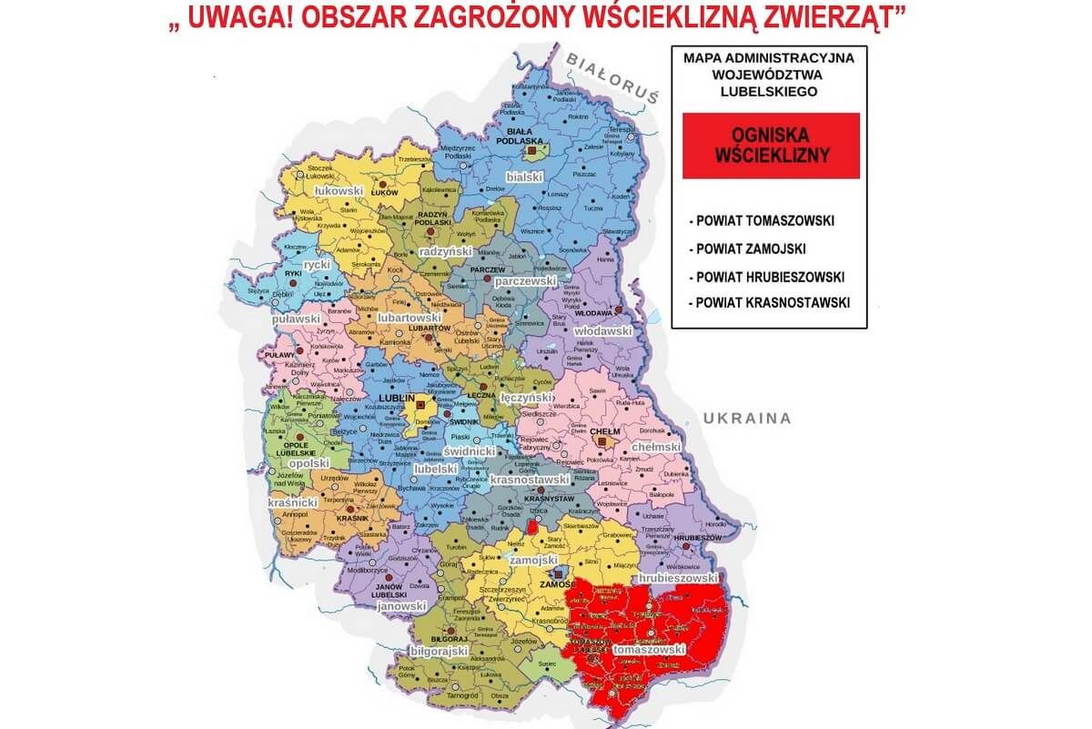 Mapa regionów zagrożonych wścieklizną