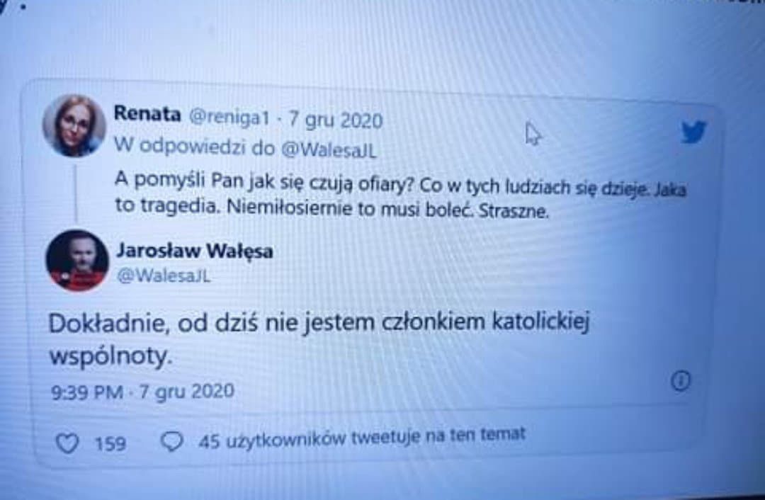 Wpis Jarosława Wałęsy został usunięty z Twittera we wtorek przed godziną 10:00. 