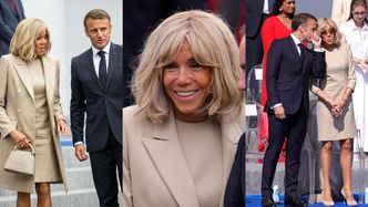 Brigitte Macron uzbrojona w torebkę Louis Vuitton za 27 TYSIĘCY ZŁOTYCH eksponuje nogi u boku męża na obchodach Dnia Bastylii (ZDJĘCIA)