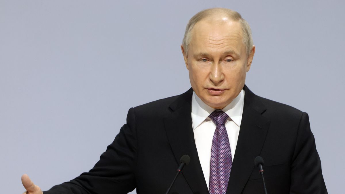 TULA, RUSSIA - FEBRUARY 2: (RUSSIA OUT) Russian President Vladimir Putin delivers a speech during the All For The Victory Military Forum on February 2, 2024 in Tula, Russia. More than 500 participants including defense industry workers, volunteers, doctors and bloggers, who support the Russian invasion of Ukraine gathered at a military forum which was hosted by Kremlin-backed People's Front. (Contributor/Getty Images)