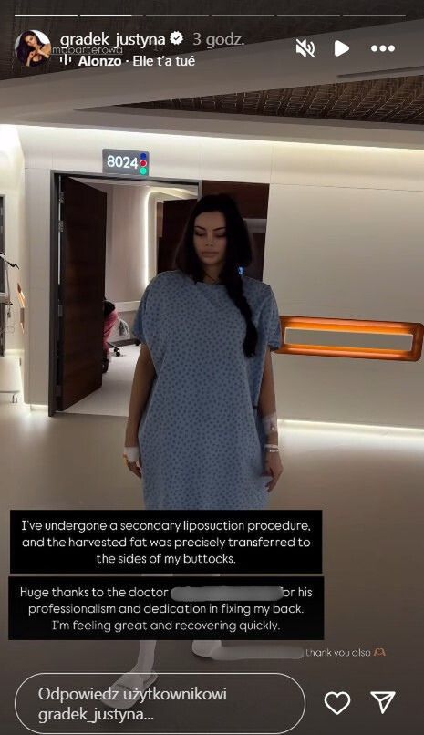 Justyna Gradek po zabiegu