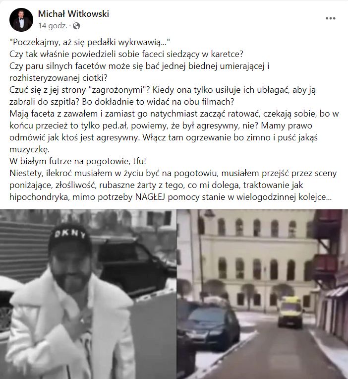 Post Michała Witkowskiego na Facebooku