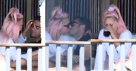 Różowowłosa Lady Gaga obściskuje się z nowym chłopakiem na leżaku w Miami (ZDJĘCIA)
