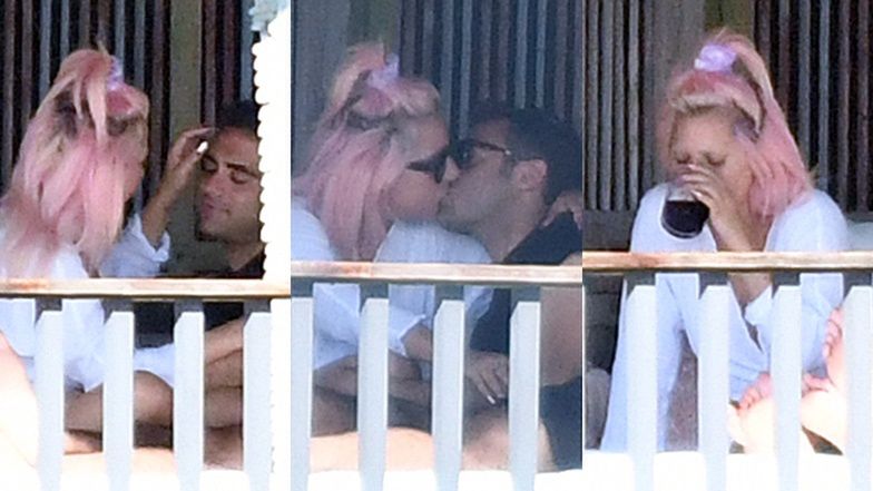 Różowowłosa Lady Gaga obściskuje się z nowym chłopakiem na leżaku w Miami (ZDJĘCIA)
