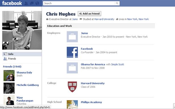 Profil Chrisa Hughesa na Facebooku