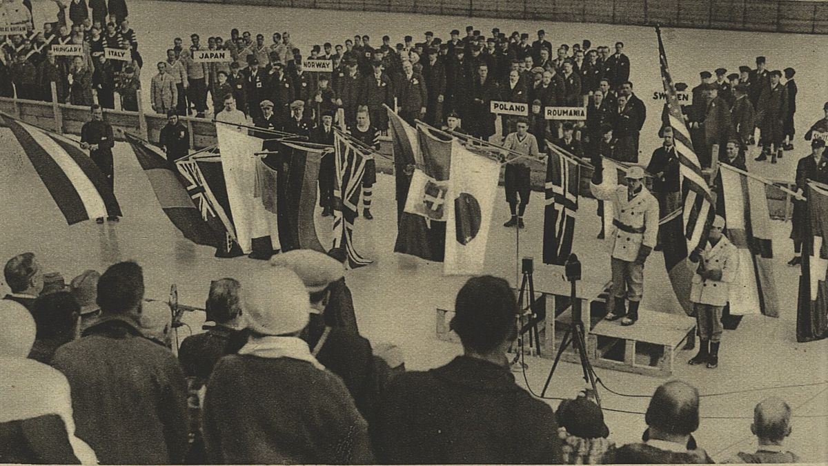 Ceremonia otwarcia igrzysk olimpijskich w Lake Placid 1932 fot. domena publiczna