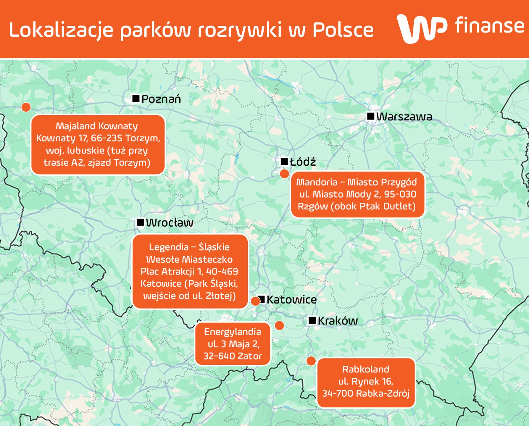 Lokalizacja wybranych przez nas parków rozrywki 