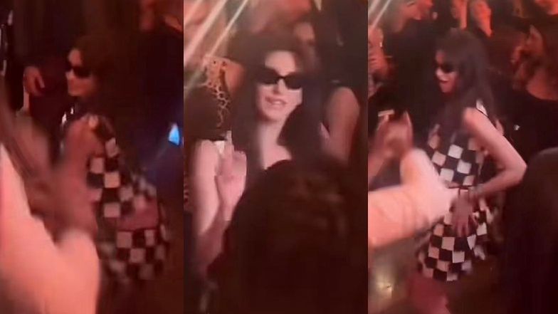 Anne Hathaway storms the dance floor at Donatella Versace's Milan Fashion Week party