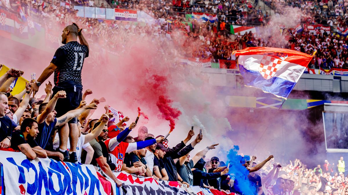 HAMBURG, GERMANY - JUNE 19: Supporters of Croatia  during the  EURO match between Croatia  v Albania  at the Volksparkstadium on June 19, 2024 in Hamburg Germany (Photo by Eric Verhoeven/Soccrates/Getty Images)