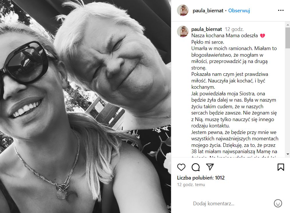 Paulina Biernat poinformowała o śmierci swojej mamy