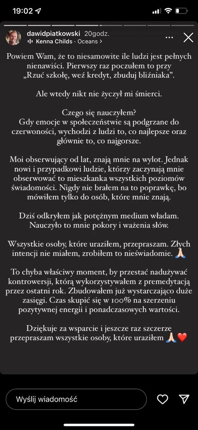 Screen z Instagrama Dawida Piątkowskiego