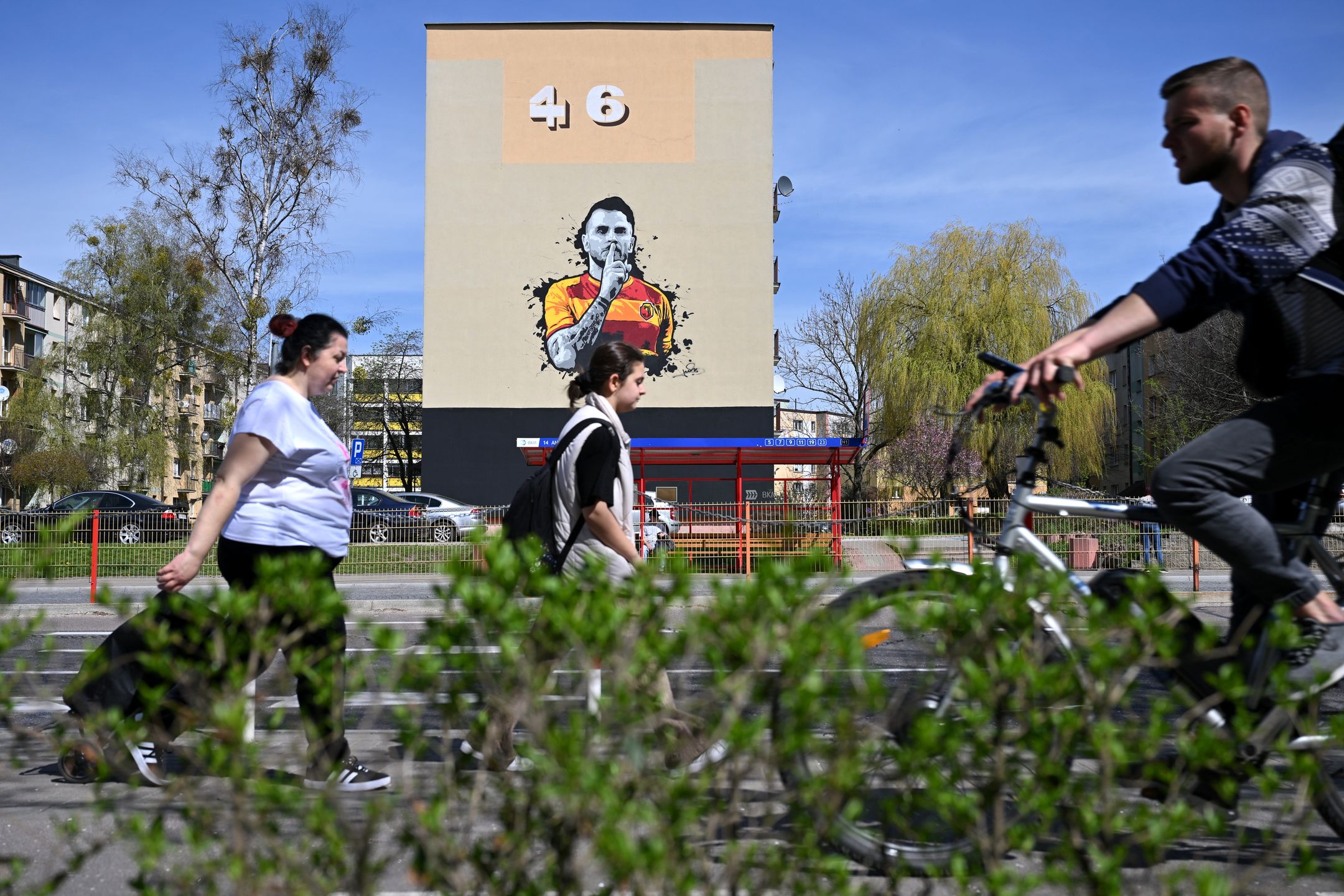 BIALYSTOK, POLAND - APRIL 17: A mural of Jesus Imaz os pictured outside the stadium prior to the UEFA Conference League 2024/25 Quarter Final Second Leg match between Jagiellonia Białystok and Real Betis Balompie at Stadion Miejski w Białymstoku on April 17, 2025 in Bialystok, Poland. (Photo by Mateusz Slodkowski - UEFA/UEFA via Getty Images)