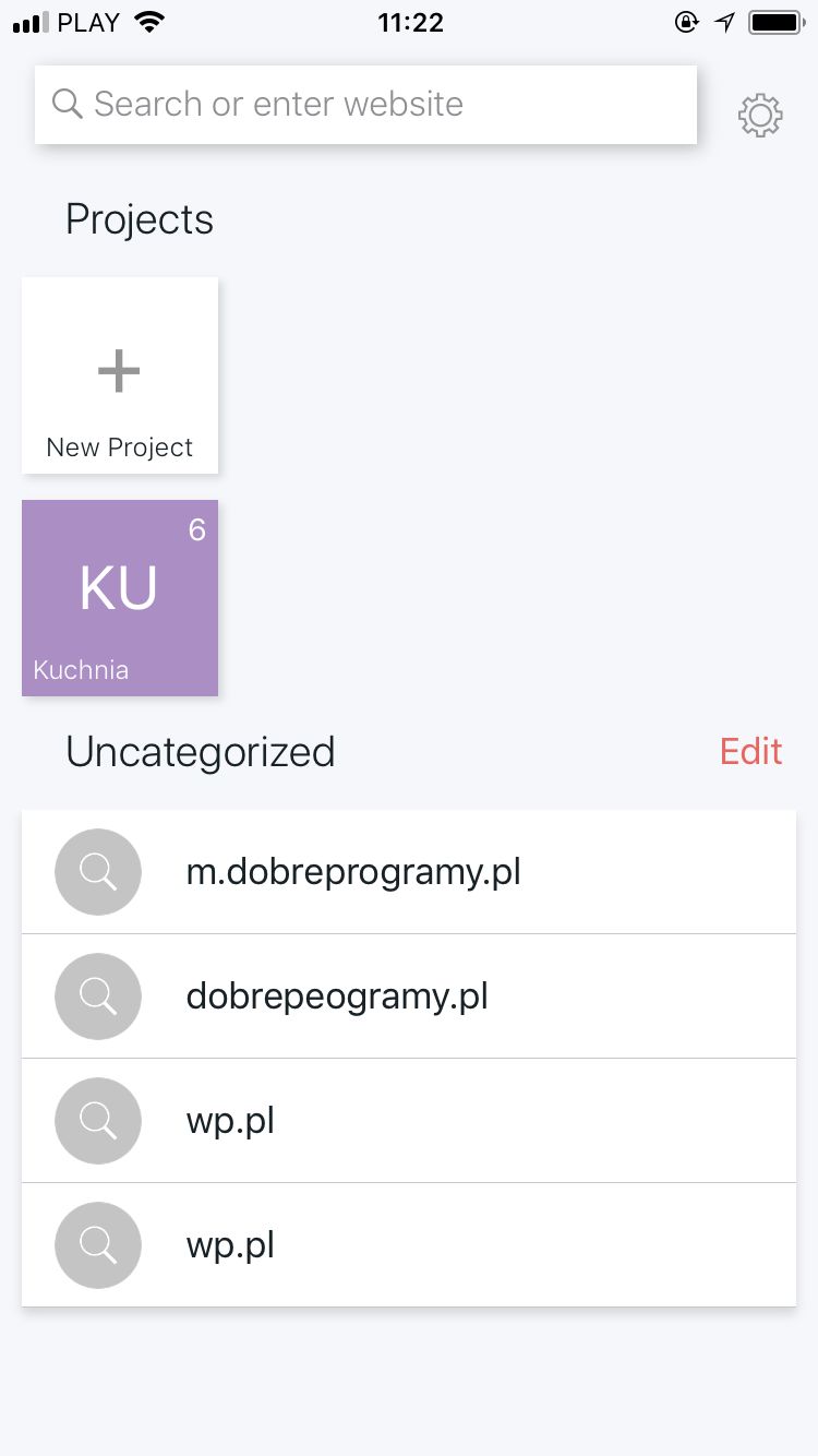 ekran główny Bento, na kafelku projektu „Kuchnia” widać liczbę elementów, które zawiera