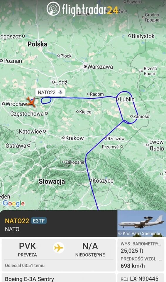 Samolot rozpoznawczy NATO nad Lublinem