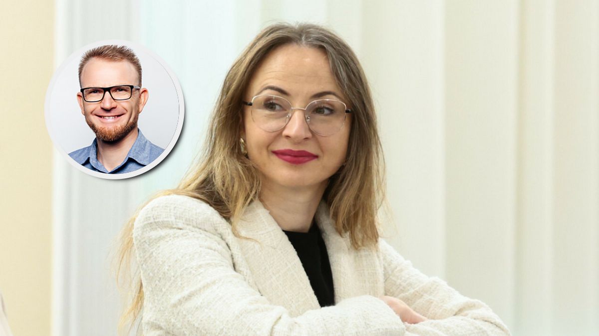 Na zdjęciu ministra pracy Agnieszka Dziemianowicz-Bąk. W kółku - Piotr Lewandowski