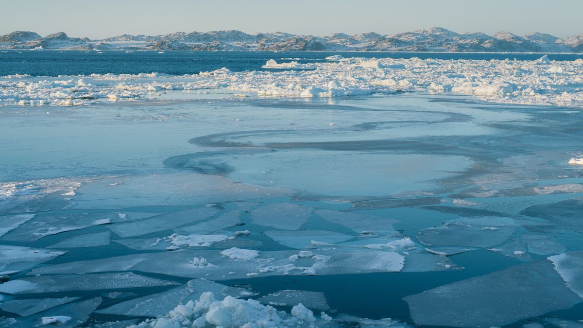 Sea ice in a fjord in Nuuk, Greenland, on Monday, Nov. 3, 2025. Denmark launched a second Arctic military package on Oct. 10, including investments in additional capacities for defense at sea in Greenland, with maritime&nbsp;patrol aircraft for monitoring and combatting submarines. Photographer: Juliette Pavy/Bloomberg via Getty Images