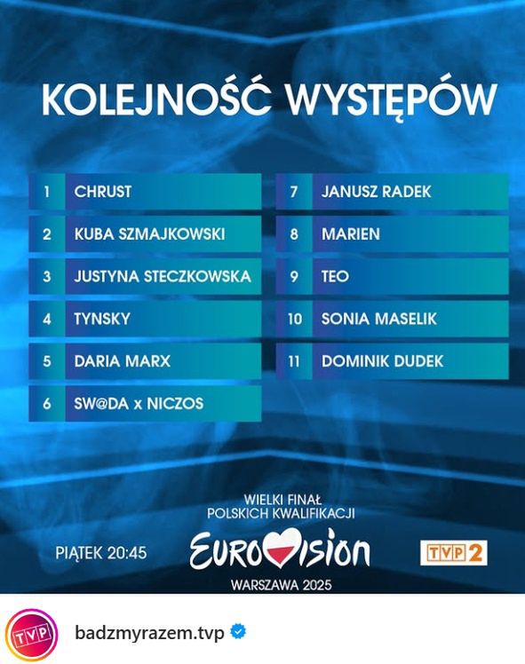 Kolejność występów w finale polskich preselekcji do Eurowizji 2025