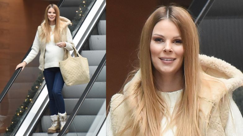 Ciężarna Małgorzata Tomaszewska sfotografowana przed studiem "Pytania na śniadanie"