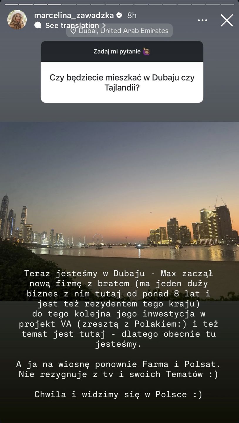 Marcelina Zawadzka o przeprowadzce do Dubaju