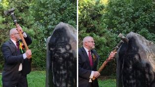 Zniszczony pomnik UPA. Prokuratura ma nagranie z Braunem
