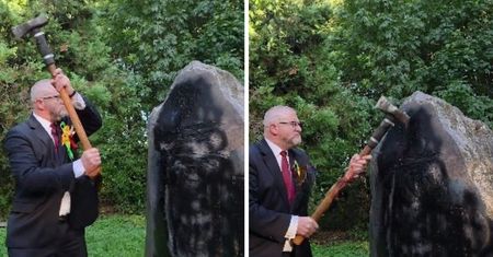 Zniszczony pomnik UPA. Prokuratura ma nagranie z Braunem
