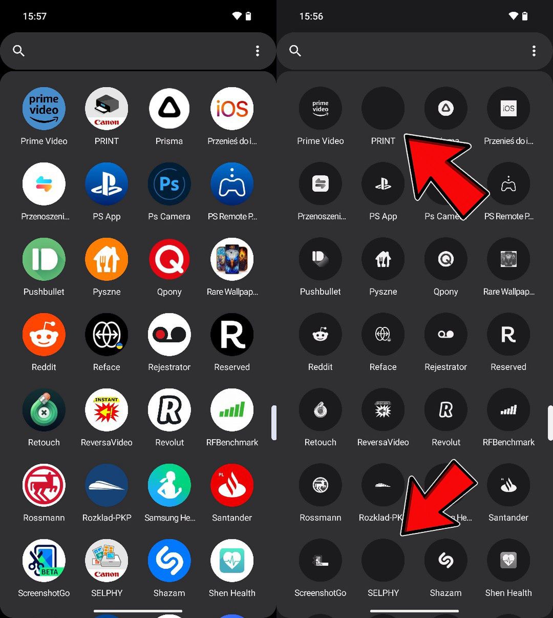 Nothing OS 2.0: ikony domyślne (po lewej) i przerobione (po prawej)