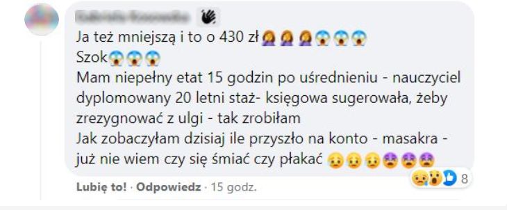 Komentarze internautów po obniżeniu pensji na początku roku (Fot. za Facebook)